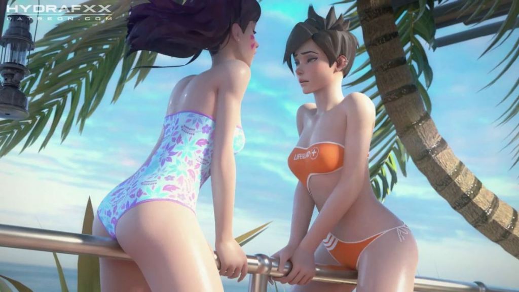 Dva and Tracer Masturbating at Beach