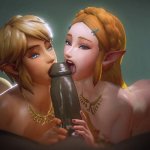 Link and Zelda Fighting for Cock