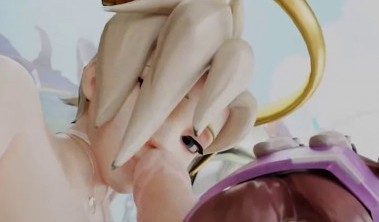 Mercy and D.va Sharing Genji Cock