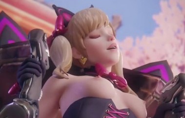 Getting a thighjob by D.va (Black Cat Skin)