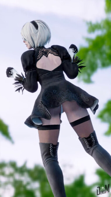 2B shaking her butt (Fully Clothed)