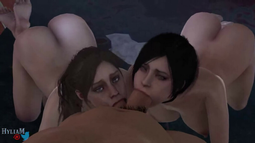 Ada and Claire sloppy blowjob