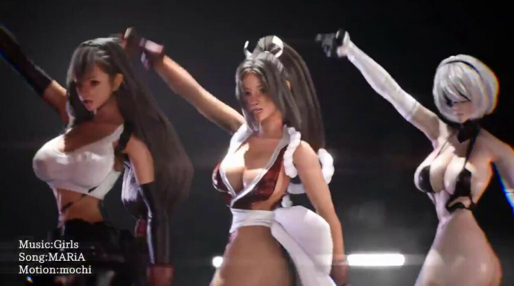 2B, Tifa and Mai dancing