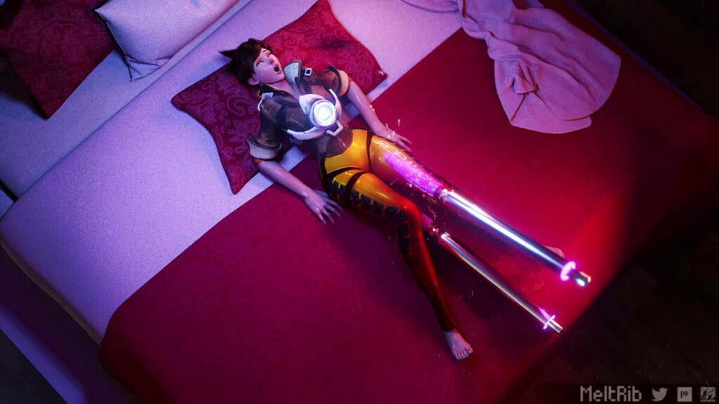 Tracer DP'ed by dildos while Widowmaker touching herself