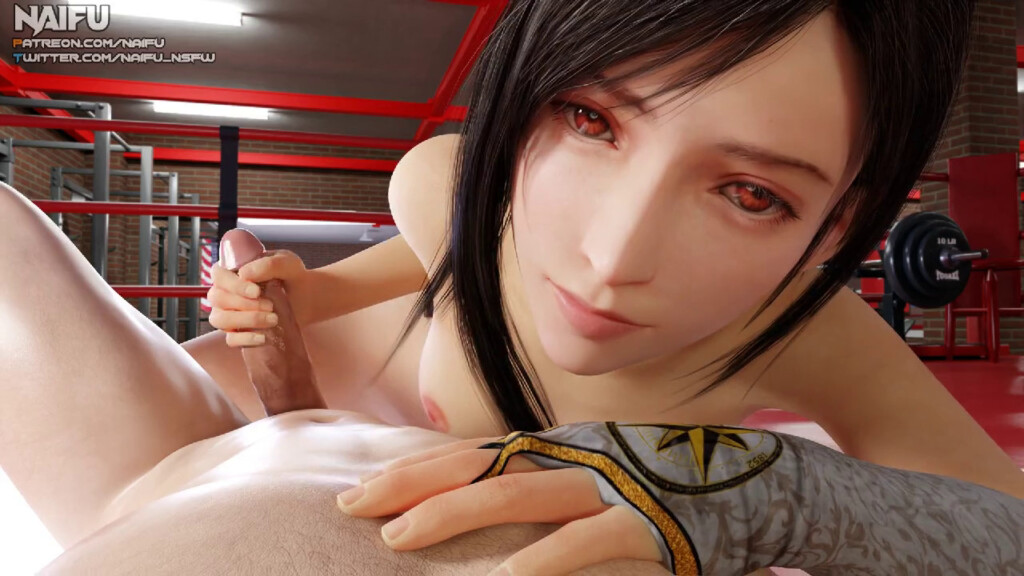 Tifa giving a handjob at the gym