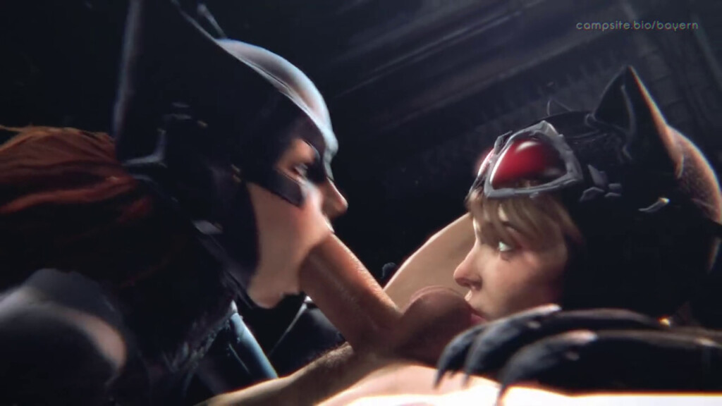 Batgirl & Catwoman sharing a cock