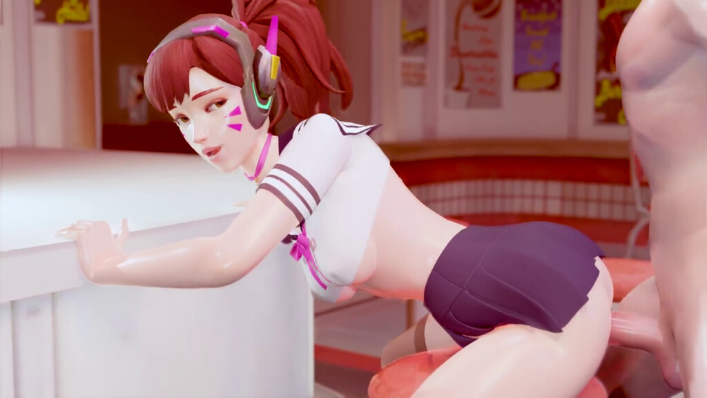 D.va gets fucked on a stool