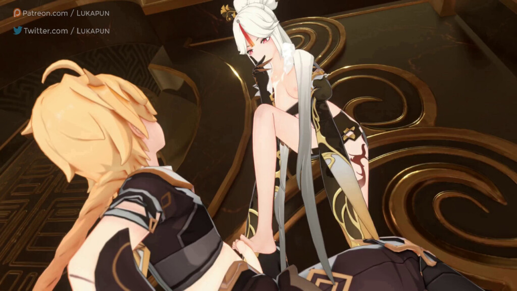 Ningguang giving Aether a footjob