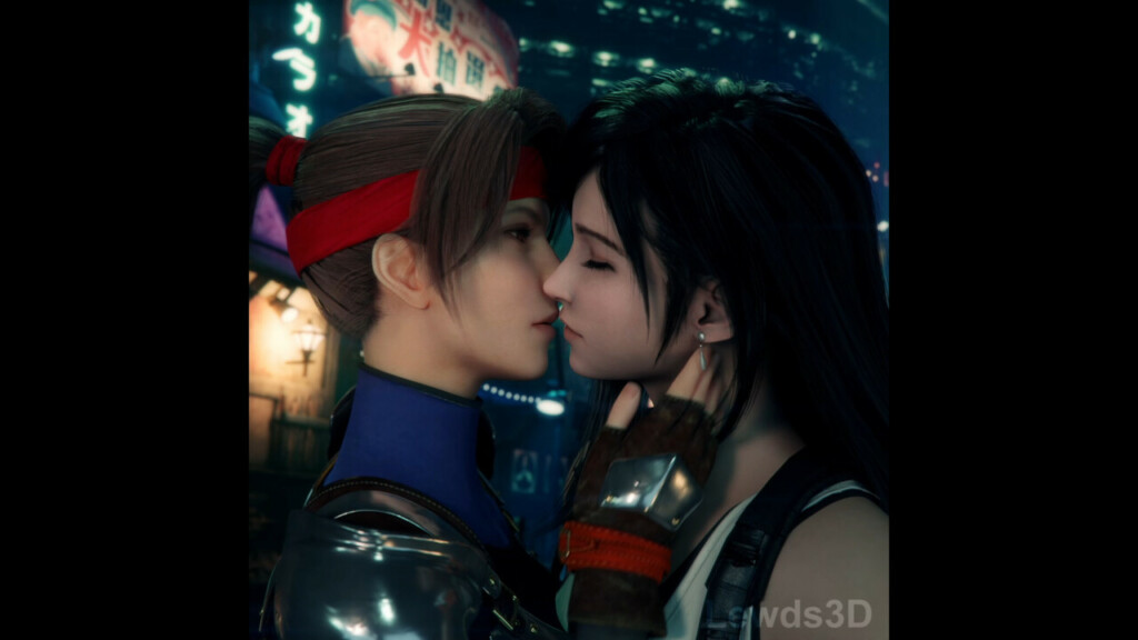 Tifa and Jessie kissing