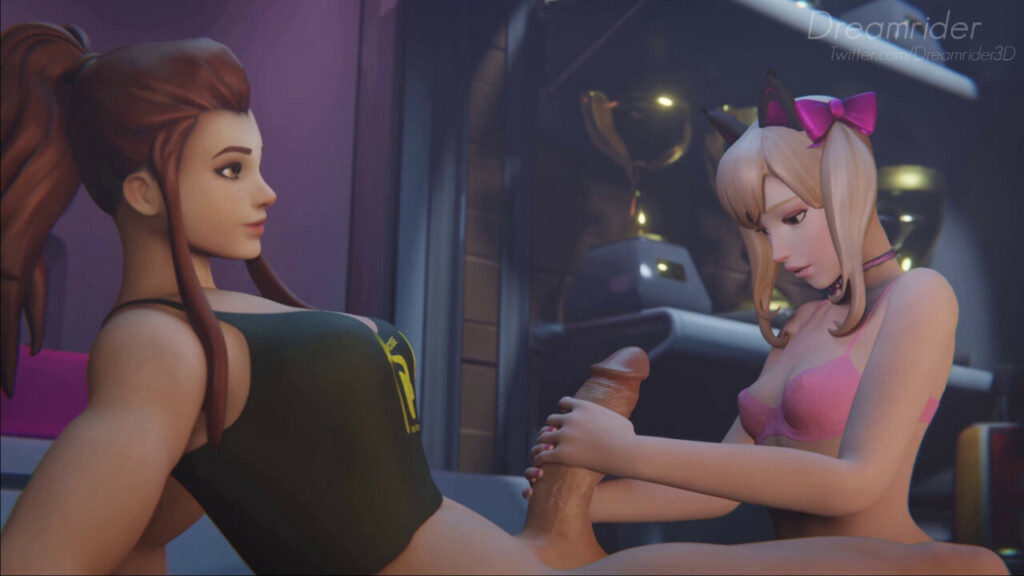 D.va giving Futa Brigitte a handjob
