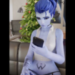 Widowmaker and Futa Tracer under mistletoe