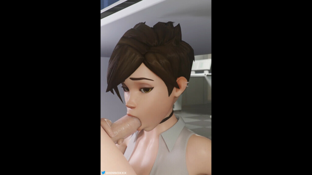 Secretary Tracer giving a blowjob