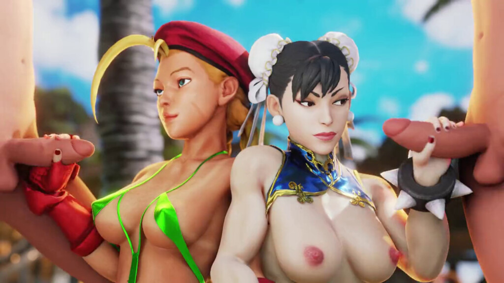 Chun-li and Cammy tag team handjob