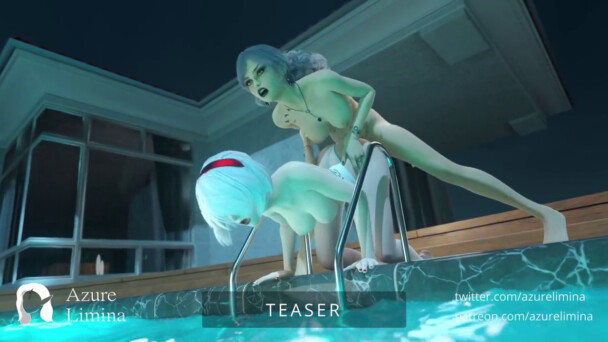 2B fucked by a futa in the pool