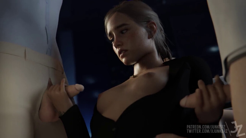 Ellie handling 3 cocks