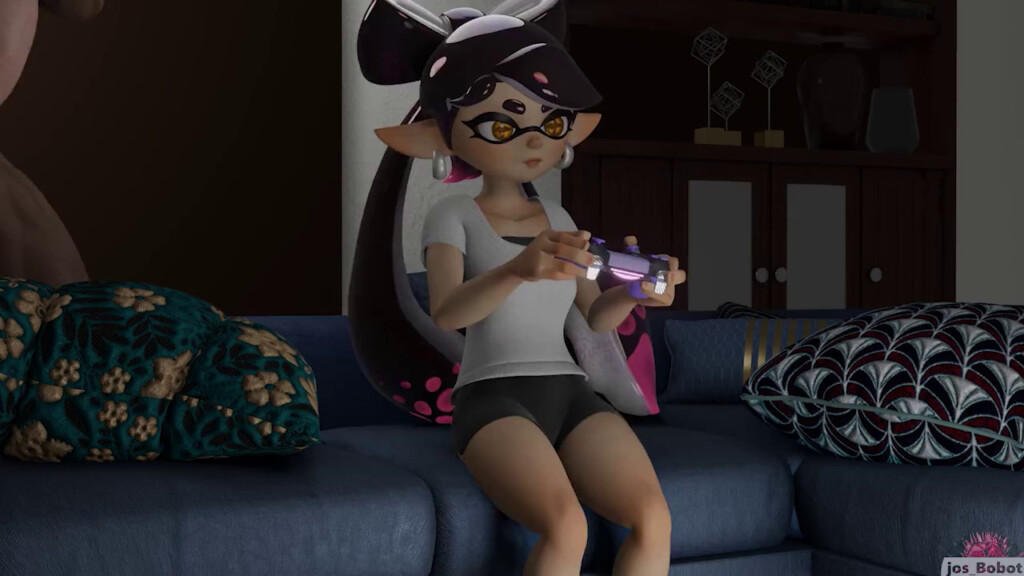 Oblivious Callie playing video games