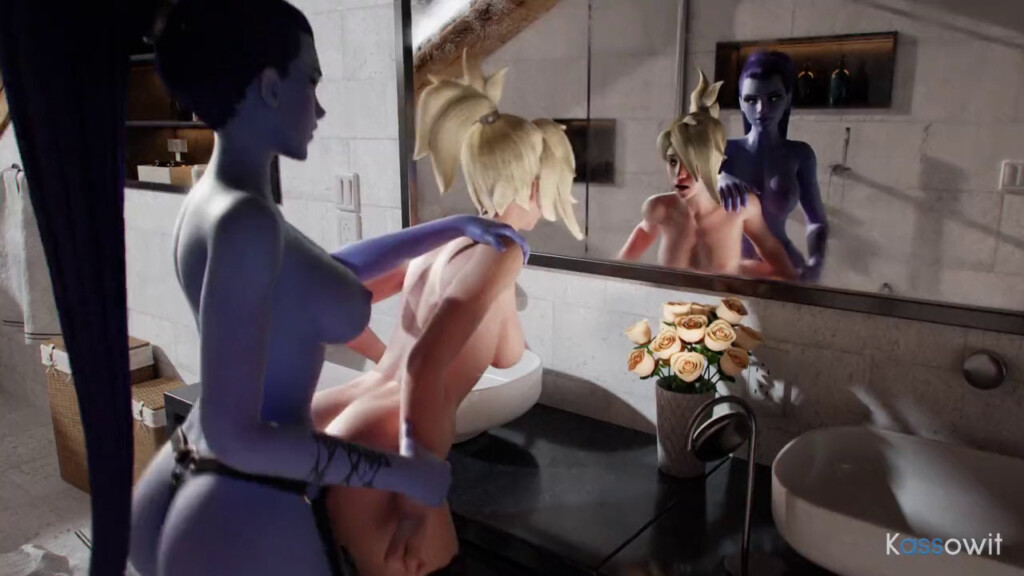 Widowmaker fucking Mercy with a strap-on