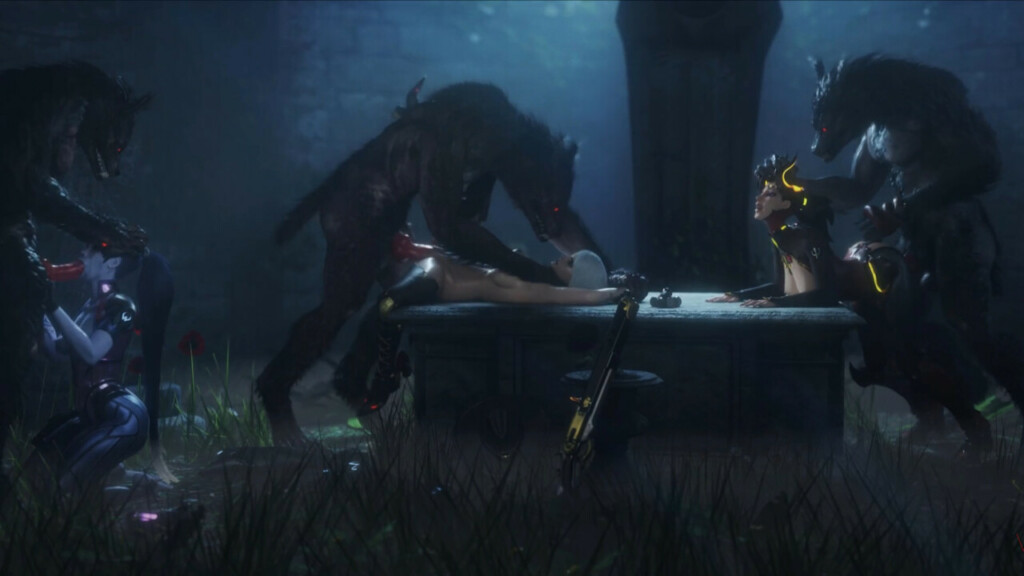 Widowmaker, Ashe and Mercy fucked by werewolf