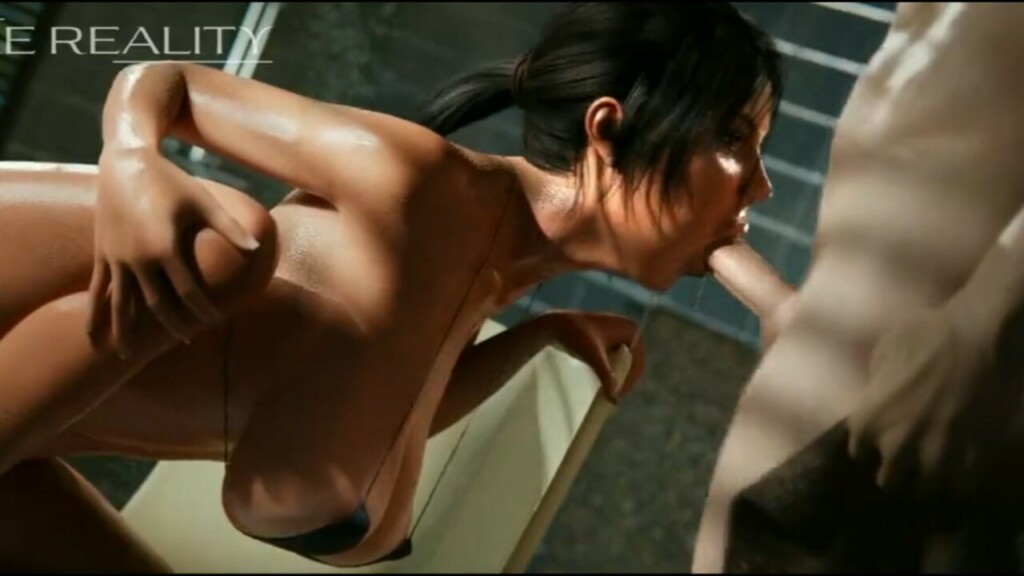 Lara Croft's mouth fucked and facial