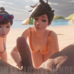 Tracer and D.va beach blowjob