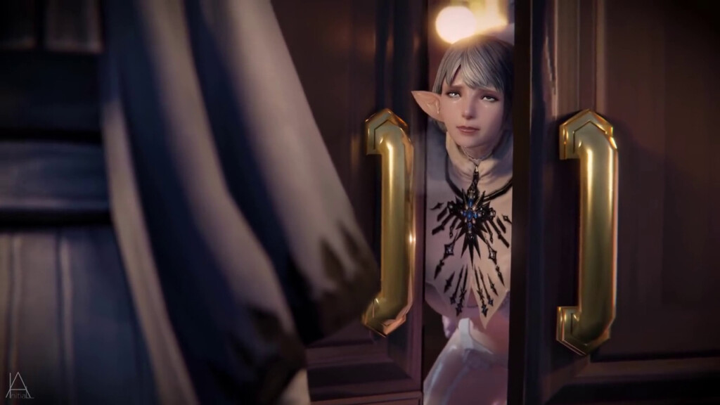 Ameliance Leveilleur behind the door