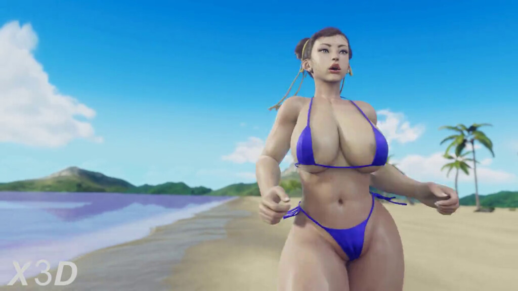 Chun-li jogging on beach