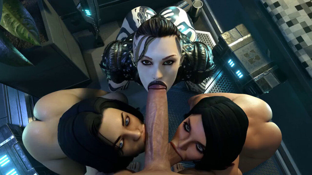 Miranda, Jack and Ashley foursome blowjob