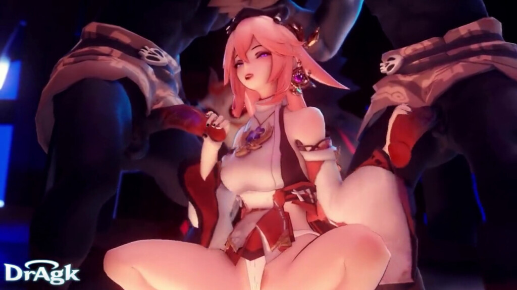 Yae Miko giving handjob to hilichurls