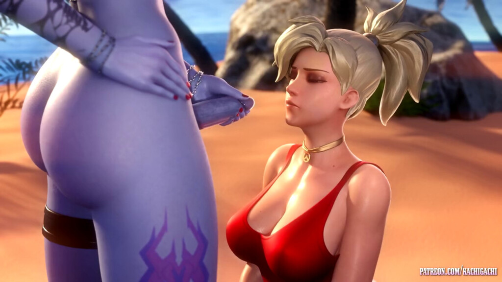 Futa Widowmaker giving Mercy a facial