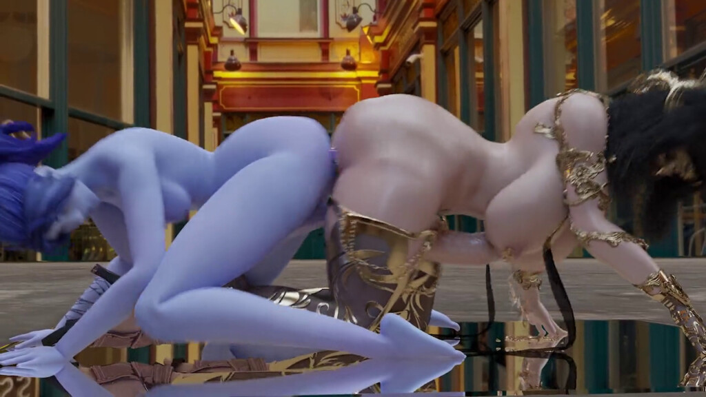 Futa Valmiel and Futa Widowmaker shares a dildo