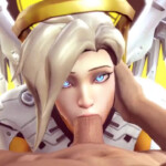 Mercy giving a gentle blowjob