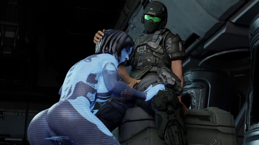 Cortana giving soldier a blowjob