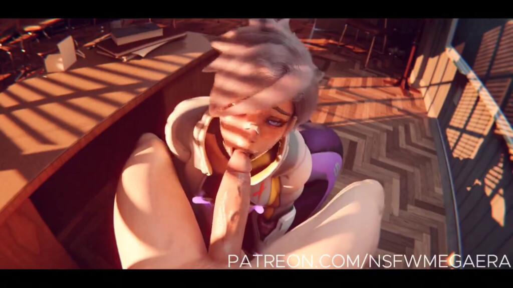 Tracer giving a sloppy blowjob