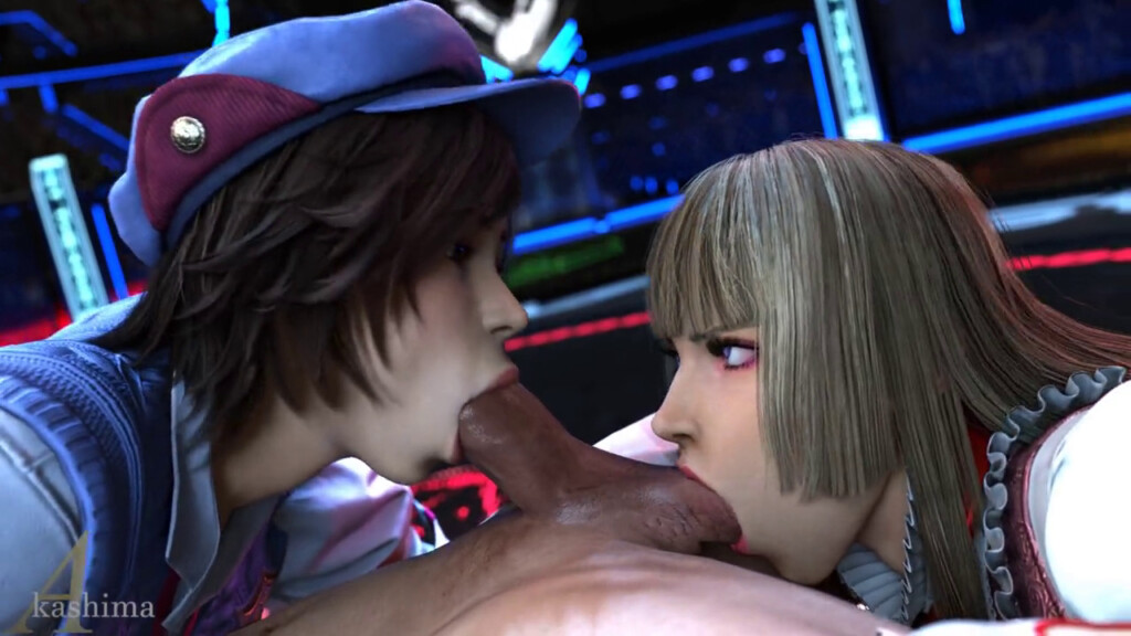 Asuka and Lili blowjob and balls sucking
