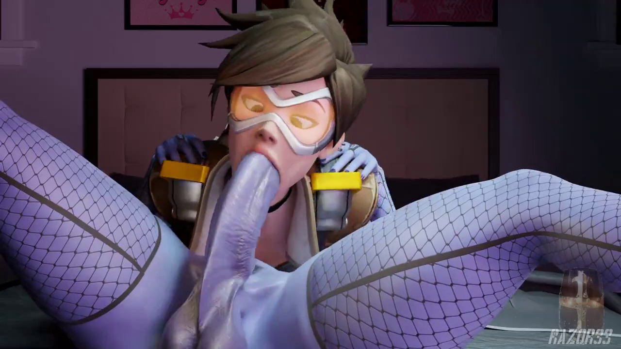 Futa Widowmaker overflowing in Tracer's mouth