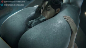 Claire Redfield head locked by Mr.X