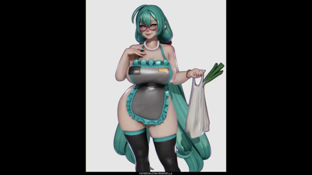 Mature Hatsune Miku in naked apron