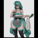 Mature Hatsune Miku in naked apron