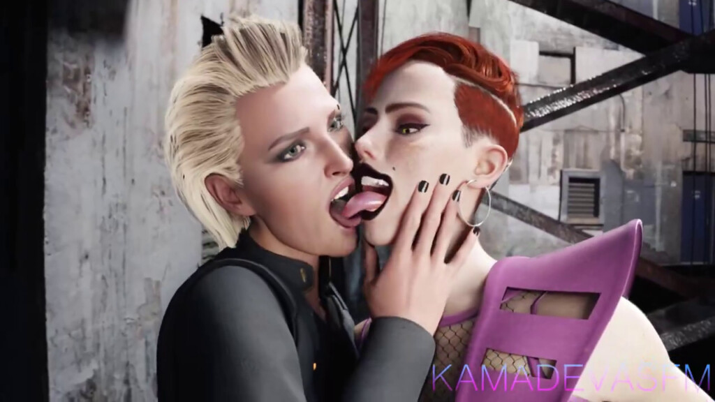 Meredith and Aurora tongue kissing