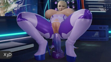 Samus Aran riding a purple dildo in her ass