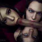 Ada, Jill and Claire foursome fellatio