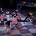 D.va, Tracer, Mei and Sombra in a haunted mansion