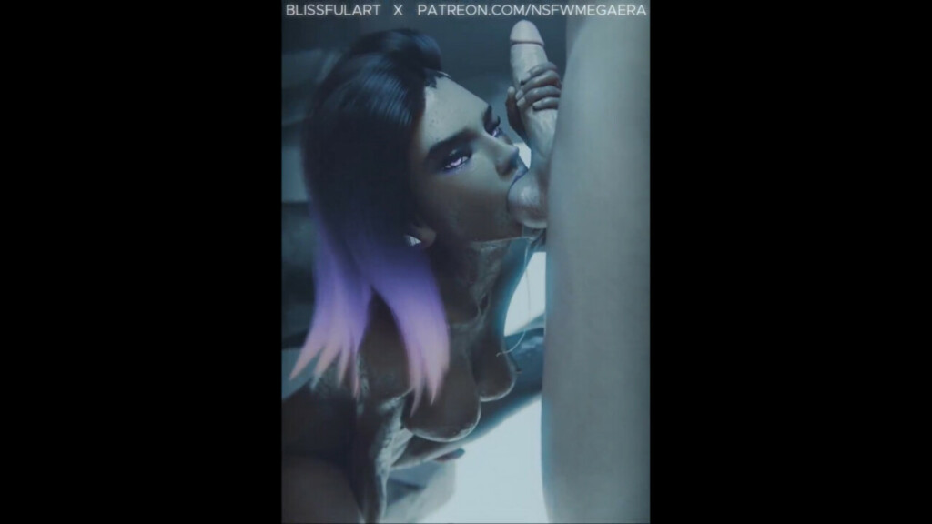 Sombra handjob and sucking balls