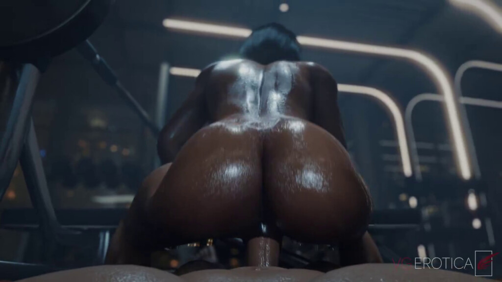 Back view of Pharah cowgirl ride