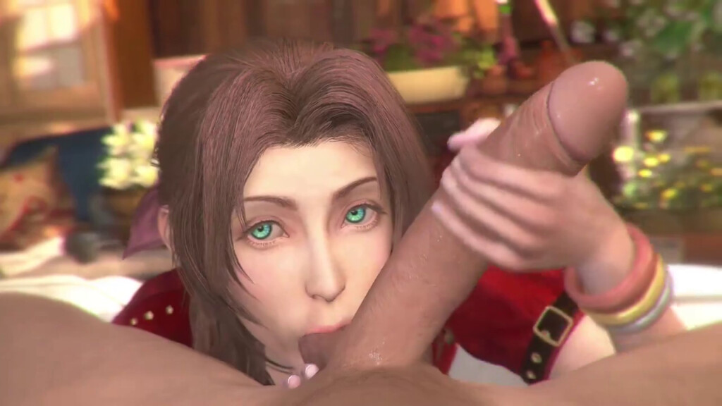 Aerith sucking balls and handjob