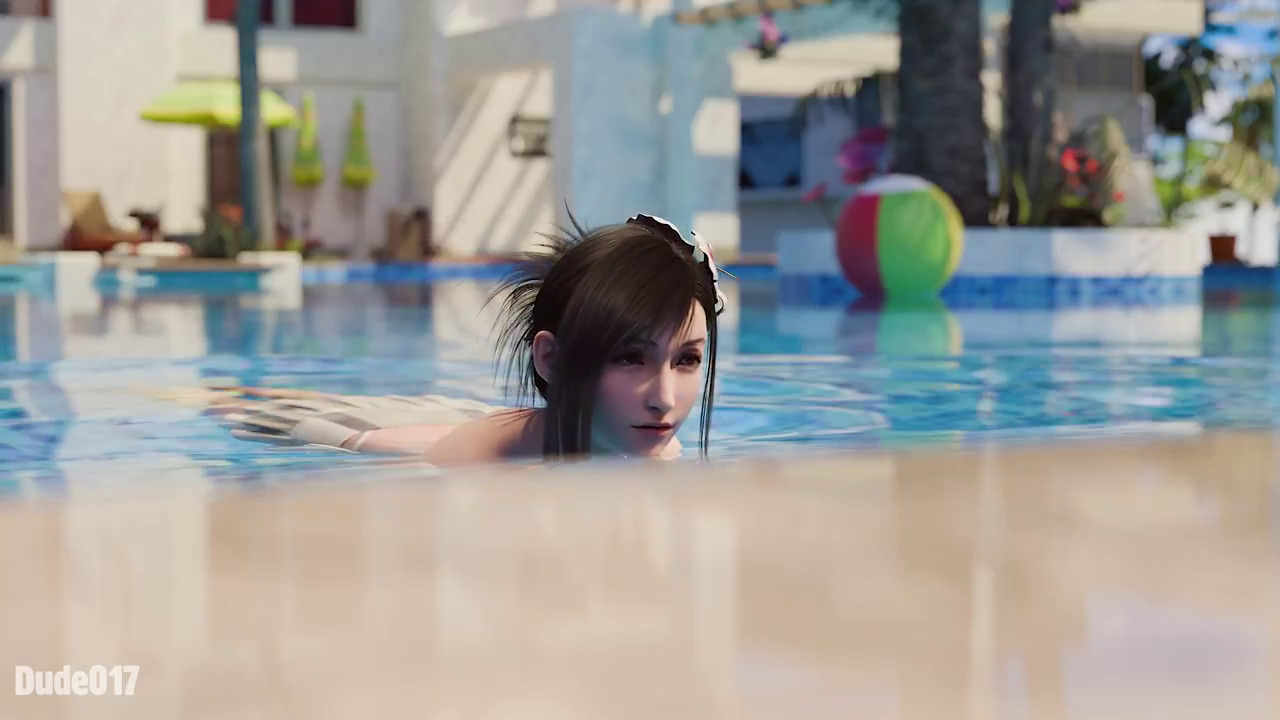 Tifa getting out of the pool