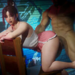 Mai Shiranui on chair and cumming