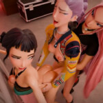 Zoey, Rumi and Mira in a futa train