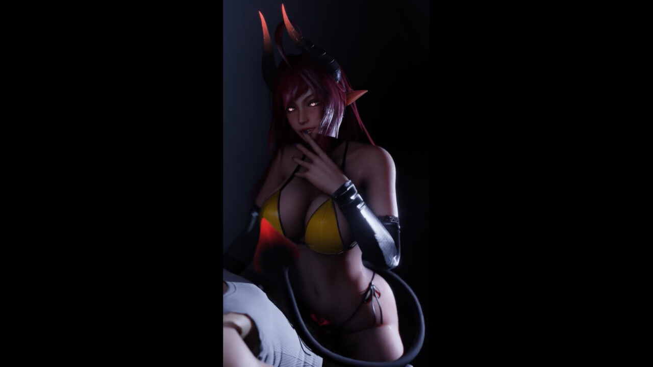 Daemon girl cowgirl side view