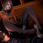 Ashley Graham giving Leon a feetjob